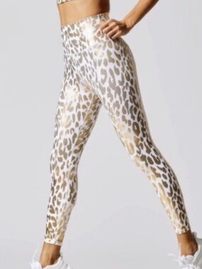 Carbon38 High-Waist White & Gold Leopard Print Leggings